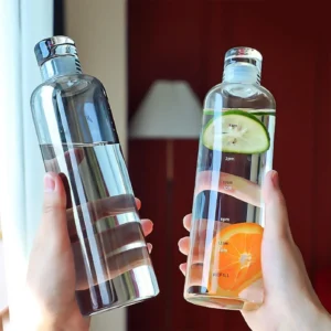 MiznAy Borosilicate Glass Water Bottle Pack of 2 Leakproof Drinking Bottles 500 ml Glass Bottle (Pack of 2, Clear)