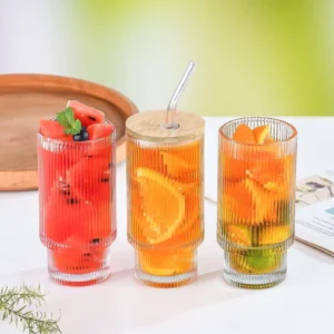 MinzAy SIPPER GLASS LINING WOODEN LID Glass Tumbler (400 ml)